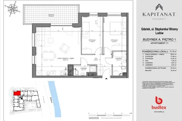 Rzut - Mieszkanie na sprzedaż 3 pokoje o powierzchni 70,1 m² - numer A11 w Kapitanat A