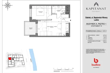Rzut - Mieszkanie na sprzedaż 2 pokoje o powierzchni 39,68 m² - numer A10 w Kapitanat A