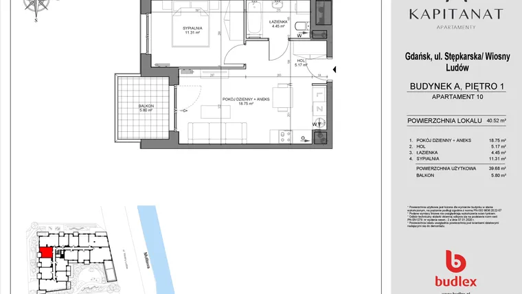 Rzut - Mieszkanie na sprzedaż 2 pokoje o powierzchni 39,68 m² - numer A10 w Kapitanat A