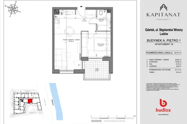 Rzut - Mieszkanie na sprzedaż 2 pokoje o powierzchni 41,71 m² - numer A16 w Kapitanat A