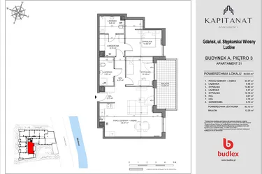 Rzut - Mieszkanie na sprzedaż 3 pokoje o powierzchni 82,73 m² - numer A31 w Kapitanat A