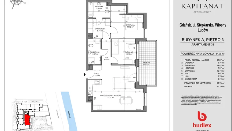 Rzut - Mieszkanie na sprzedaż 3 pokoje o powierzchni 82,73 m² - numer A31 w Kapitanat A