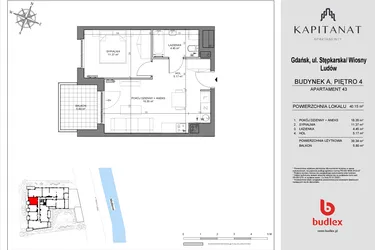 Rzut - Mieszkanie na sprzedaż 2 pokoje o powierzchni 39,34 m² - numer A43 w Kapitanat A