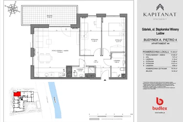 Rzut - Mieszkanie na sprzedaż 3 pokoje o powierzchni 70,75 m² - numer A44 w Kapitanat A