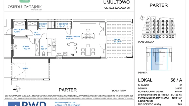 Rzut - Dom na sprzedaż 5 pokoi o powierzchni 139,91 m² - numer 56A w Osiedle Zagajnik etap II - bliźniaki