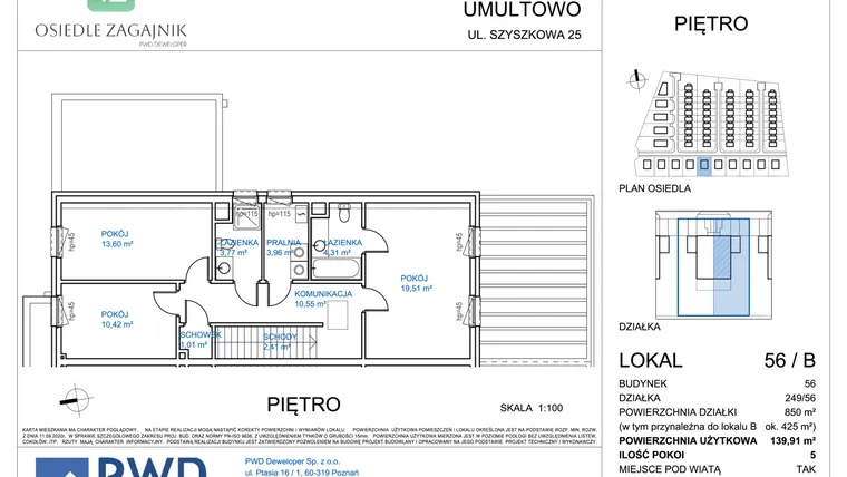 Rzut - Dom na sprzedaż 5 pokoi o powierzchni 139,91 m² - numer 56B w Osiedle Zagajnik etap II - bliźniaki