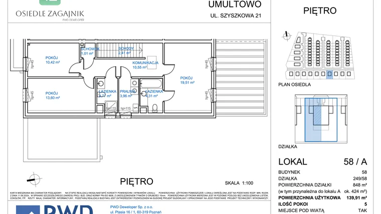 Rzut - Dom na sprzedaż 5 pokoi o powierzchni 139,91 m² - numer 58A w Osiedle Zagajnik etap II - bliźniaki