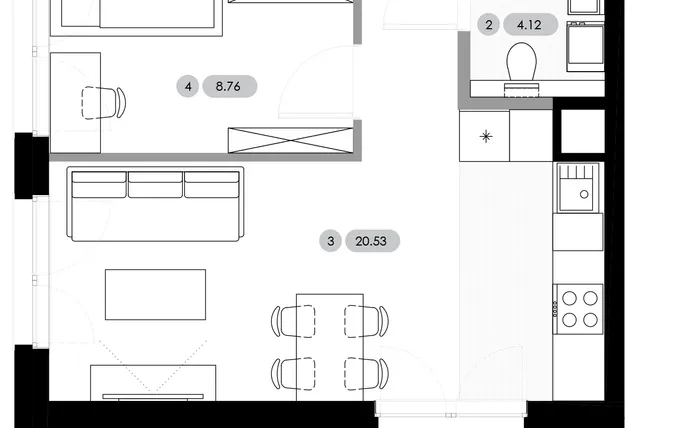 Rzut - Mieszkanie na sprzedaż 3 pokoje o powierzchni 51,85 m² - numer A.0.M2 w Nowe Radwanice