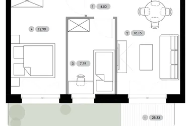 Rzut - Mieszkanie na sprzedaż 3 pokoje o powierzchni 48,84 m² - numer A.0.M1 w Nowe Radwanice