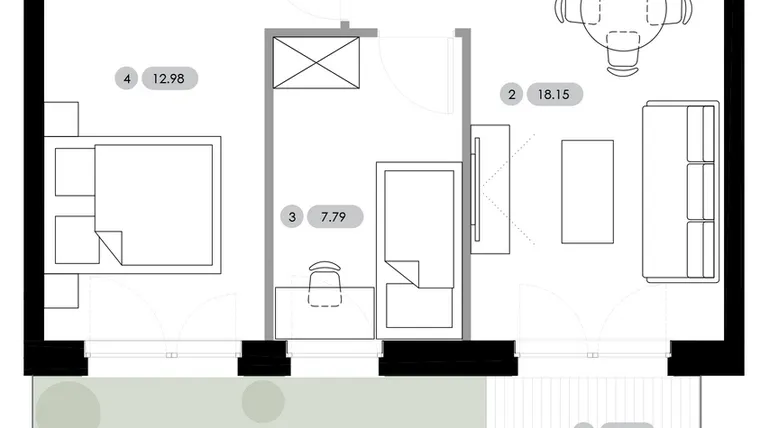 Rzut - Mieszkanie na sprzedaż 3 pokoje o powierzchni 48,84 m² - numer A.0.M1 w Nowe Radwanice