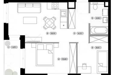 Rzut - Mieszkanie na sprzedaż 3 pokoje o powierzchni 50,09 m² - numer B.1.M6 w Nowe Radwanice