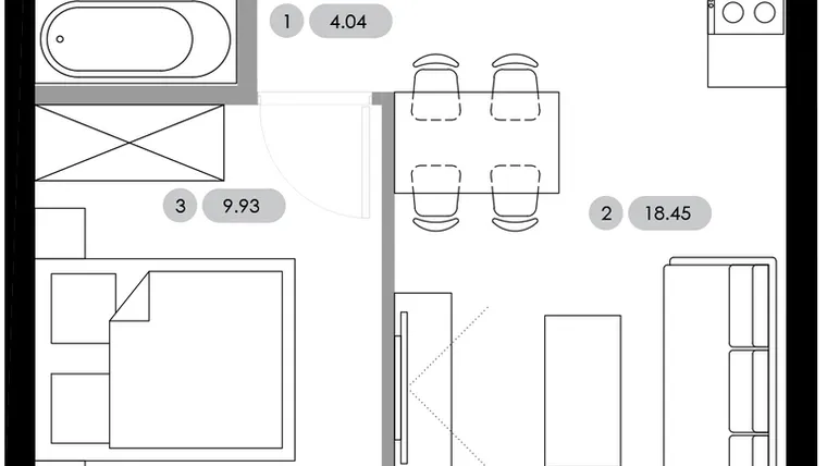 Rzut - Mieszkanie na sprzedaż 2 pokoje o powierzchni 36,6 m² - numer B.1.M5 w Nowe Radwanice