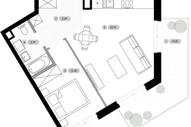 Rzut - Mieszkanie na sprzedaż 2 pokoje o powierzchni 41,79 m² - numer B.1.M4 w Nowe Radwanice