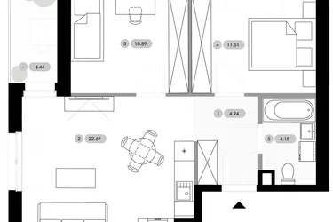 Rzut - Mieszkanie na sprzedaż 3 pokoje o powierzchni 54,21 m² - numer B.1.M7 w Nowe Radwanice