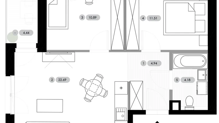 Rzut - Mieszkanie na sprzedaż 3 pokoje o powierzchni 54,21 m² - numer B.1.M7 w Nowe Radwanice