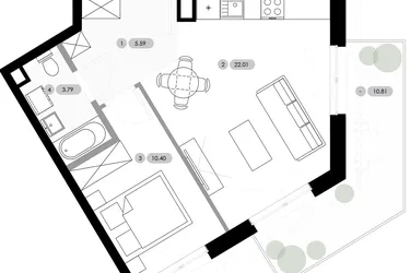 Rzut - Mieszkanie na sprzedaż 2 pokoje o powierzchni 41,79 m² - numer B.2.M4 w Nowe Radwanice