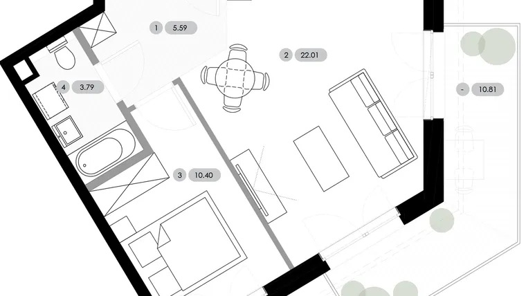 Rzut - Mieszkanie na sprzedaż 2 pokoje o powierzchni 41,79 m² - numer B.2.M4 w Nowe Radwanice