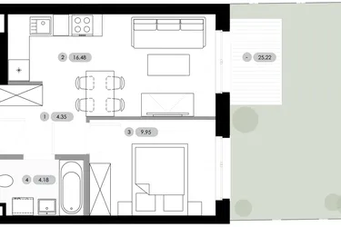 Rzut - Mieszkanie na sprzedaż 2 pokoje o powierzchni 34,96 m² - numer B.0.M1 w Nowe Radwanice