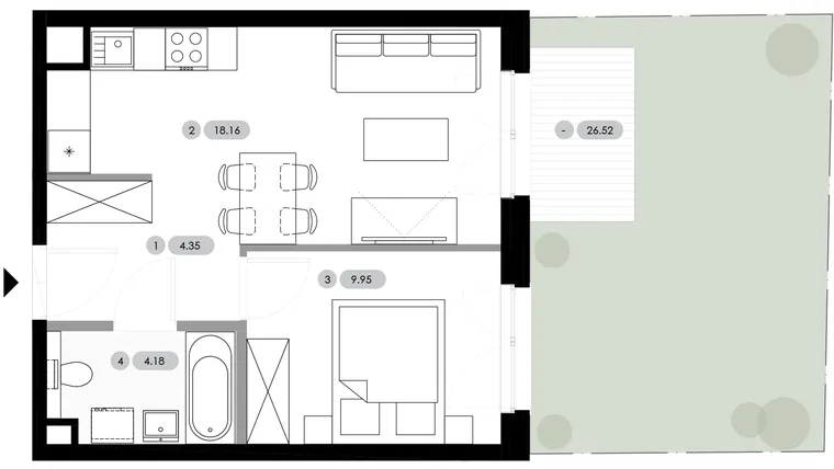 Rzut - Mieszkanie na sprzedaż 2 pokoje o powierzchni 36,64 m² - numer A.0.M4 w Nowe Radwanice