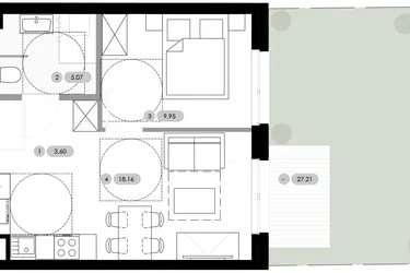 Rzut - Mieszkanie na sprzedaż 2 pokoje o powierzchni 36,78 m² - numer A.0.M3 w Nowe Radwanice