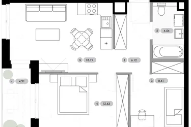 Rzut - Mieszkanie na sprzedaż 3 pokoje o powierzchni 50,09 m² - numer B.2.M6 w Nowe Radwanice