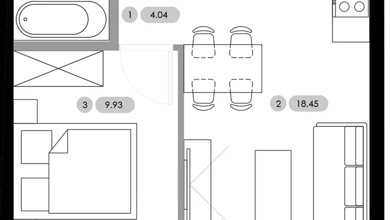 Rzut - Mieszkanie na sprzedaż 2 pokoje o powierzchni 36,6 m² - numer B.2.M5 w Nowe Radwanice