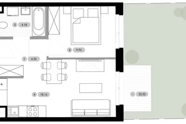 Rzut - Mieszkanie na sprzedaż 2 pokoje o powierzchni 36,64 m² - numer B.0.M2 w Nowe Radwanice