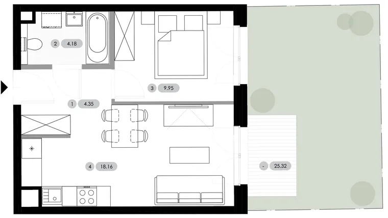 Rzut - Mieszkanie na sprzedaż 2 pokoje o powierzchni 36,64 m² - numer B.0.M2 w Nowe Radwanice
