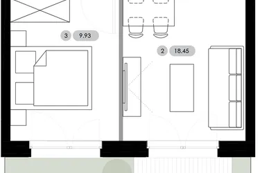 Rzut - Mieszkanie na sprzedaż 2 pokoje o powierzchni 36,6 m² - numer B.0.M5 w Nowe Radwanice
