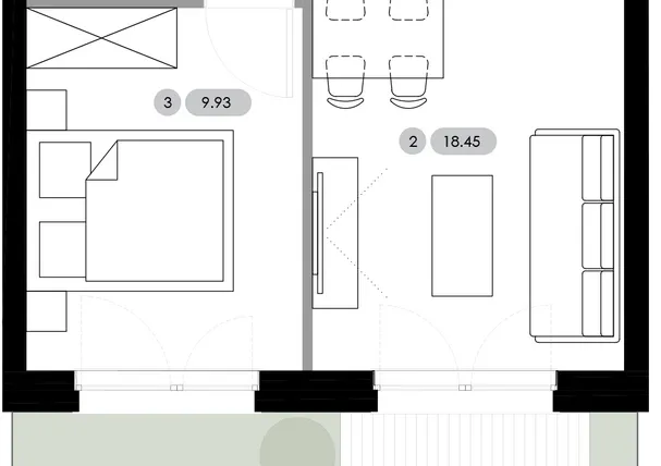 Rzut - Mieszkanie na sprzedaż 2 pokoje o powierzchni 36,6 m² - numer B.0.M5 w Nowe Radwanice