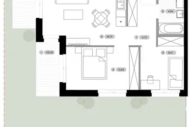 Rzut - Mieszkanie na sprzedaż 3 pokoje o powierzchni 50,09 m² - numer B.0.M6 w Nowe Radwanice