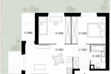 Rzut - Mieszkanie na sprzedaż 3 pokoje o powierzchni 54,21 m² - numer B.0.M7 w Nowe Radwanice