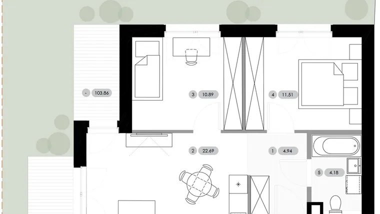 Rzut - Mieszkanie na sprzedaż 3 pokoje o powierzchni 54,21 m² - numer B.0.M7 w Nowe Radwanice