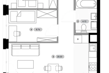 Rzut - Mieszkanie na sprzedaż 3 pokoje o powierzchni 51,85 m² - numer A.1.M2 w Nowe Radwanice