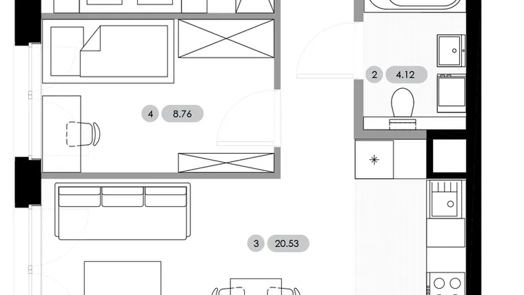 Rzut - Mieszkanie na sprzedaż 3 pokoje o powierzchni 51,85 m² - numer A.1.M2 w Nowe Radwanice