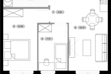 Rzut - Mieszkanie na sprzedaż 3 pokoje o powierzchni 48,84 m² - numer A.1.M1 w Nowe Radwanice