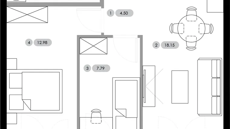 Rzut - Mieszkanie na sprzedaż 3 pokoje o powierzchni 48,84 m² - numer A.1.M1 w Nowe Radwanice