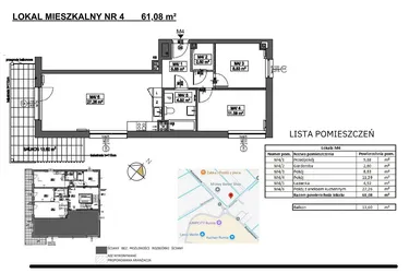 Rzut - Mieszkanie na sprzedaż 4 pokoje o powierzchni 61,08 m² - numer M4 w Jeziorna 1