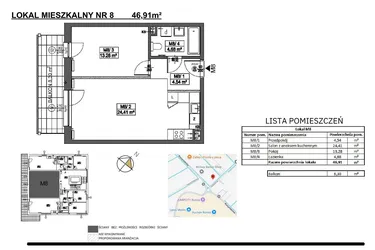 Rzut - Mieszkanie na sprzedaż 2 pokoje o powierzchni 46,91 m² - numer M8 w Jeziorna 1