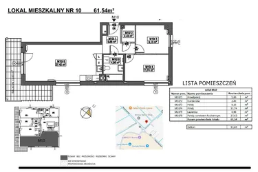 Rzut - Mieszkanie na sprzedaż 3 pokoje o powierzchni 61,54 m² - numer M10 w Jeziorna 1