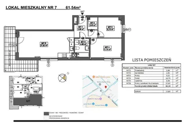 Rzut - Mieszkanie na sprzedaż 3 pokoje o powierzchni 61,54 m² - numer M7 w Jeziorna 1