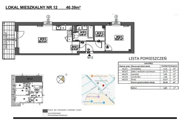 Rzut - Mieszkanie na sprzedaż 2 pokoje o powierzchni 46,39 m² - numer M12 w Jeziorna 1