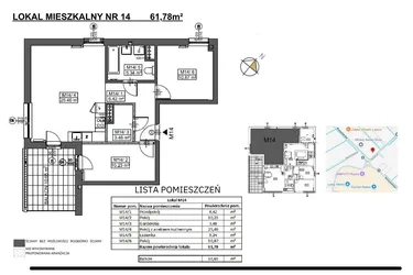 Rzut - Mieszkanie na sprzedaż 4 pokoje o powierzchni 61,78 m² - numer M14 w Jeziorna 1