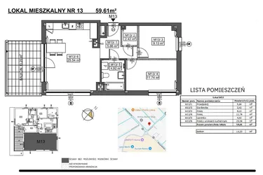 Rzut - Mieszkanie na sprzedaż 3 pokoje o powierzchni 59,61 m² - numer M13 w Jeziorna 1