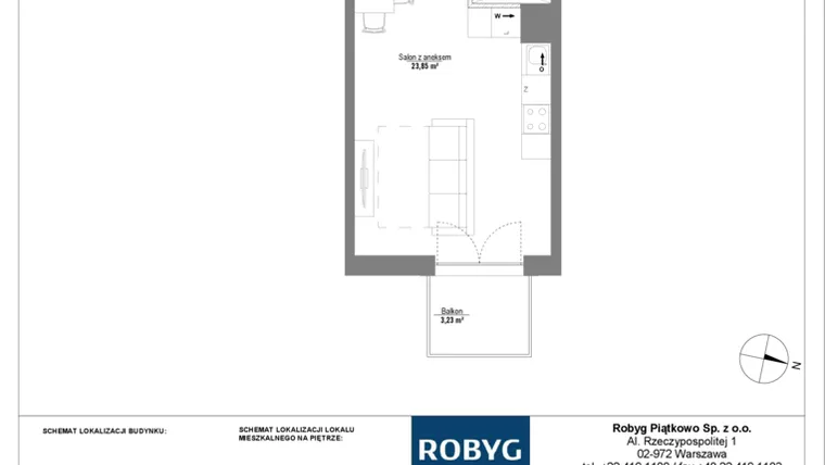 Rzut - Mieszkanie na sprzedaż 1 pokój o powierzchni 30,82 m² - numer 1M10 w Początek Piątkowo bud. F