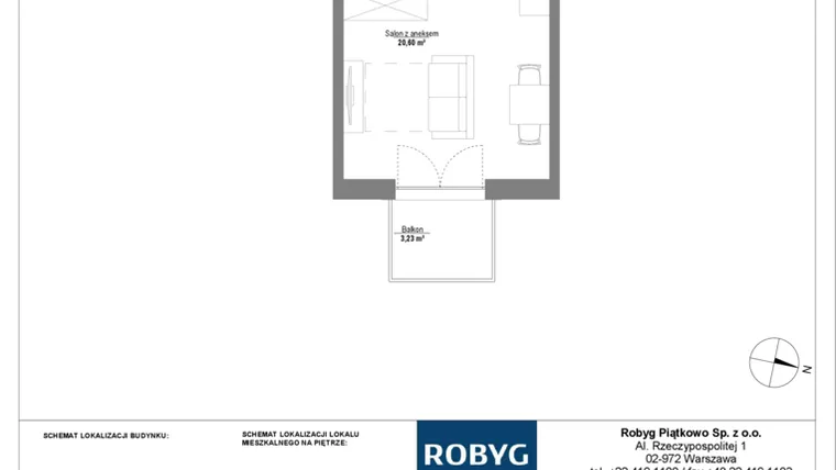 Rzut - Mieszkanie na sprzedaż 1 pokój o powierzchni 26,58 m² - numer 3M05 w Początek Piątkowo bud. F
