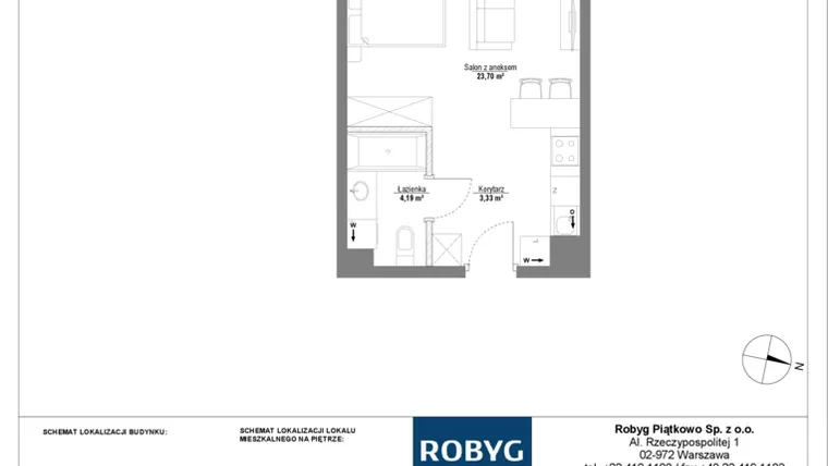 Rzut - Mieszkanie na sprzedaż 1 pokój o powierzchni 31,22 m² - numer 3M13 w Początek Piątkowo bud. F