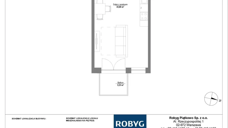 Rzut - Mieszkanie na sprzedaż 1 pokój o powierzchni 33,14 m² - numer 2M02 w Początek Piątkowo bud. F