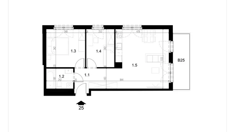 Rzut - Mieszkanie na sprzedaż 3 pokoje o powierzchni 56,9 m² - numer LM25 w Kameralna Koszykarska