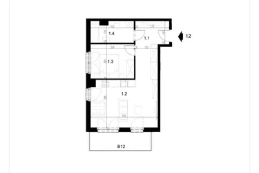 Rzut - Mieszkanie na sprzedaż 2 pokoje o powierzchni 46,88 m² - numer LM12 w Kameralna Koszykarska